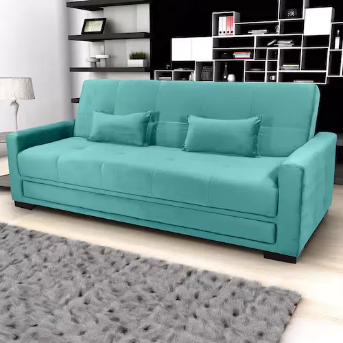 Sof-Cama 3 Lugares Matrix Grazi Revestido Em Tecido Veludo - 206cm De Largura - Acqua